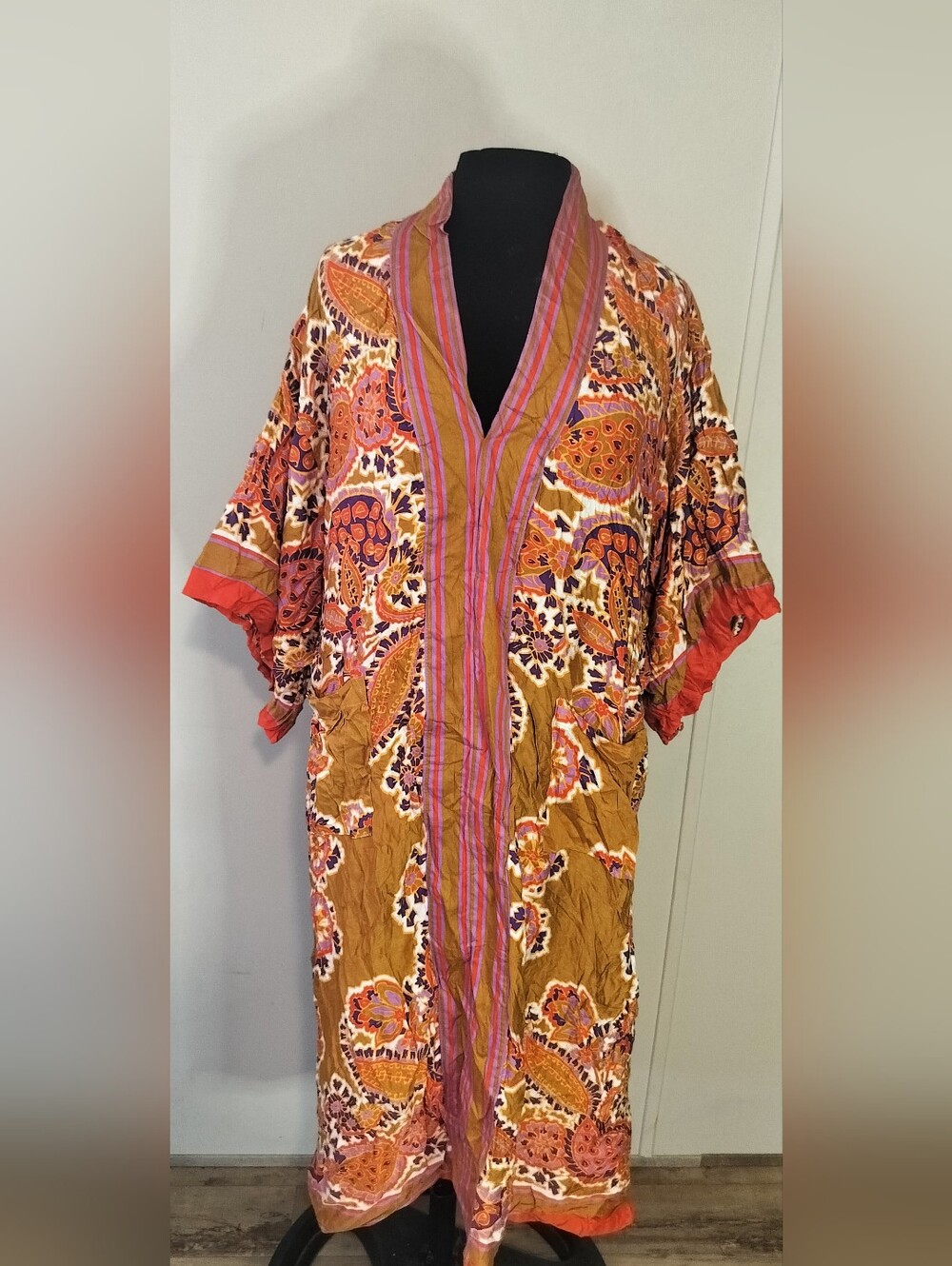 Rachel Zoe Floral Paisley Short Kimono in Orange, Purple & Gold